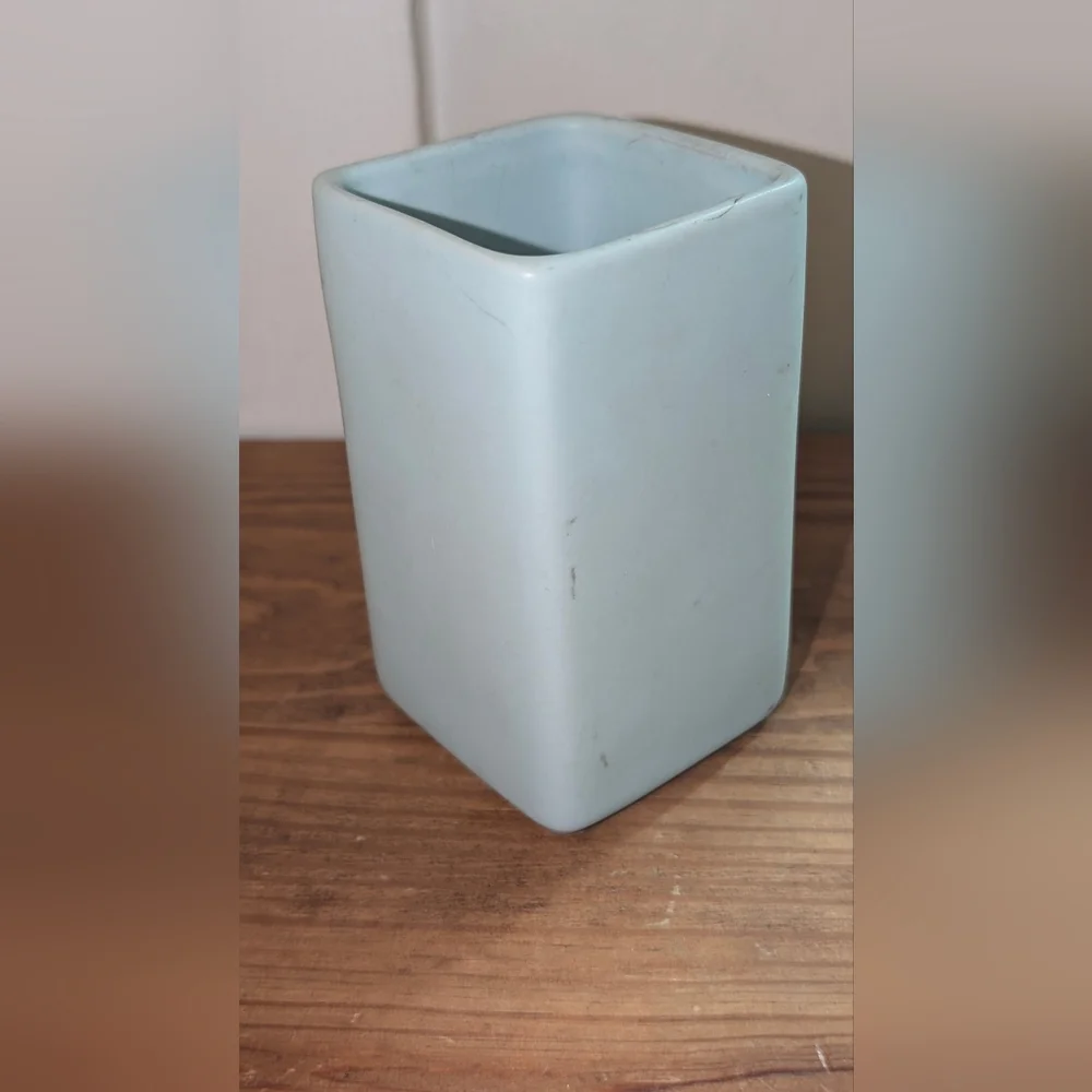 Vintage Ceramic Toothbrush Holder Vase Blue Green 4.5